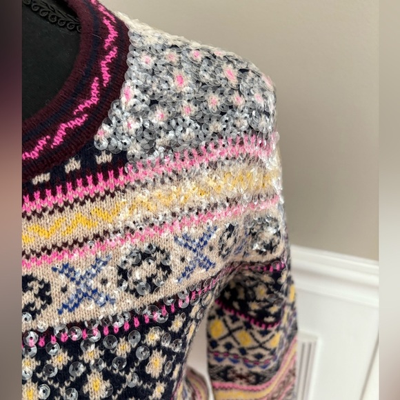 J. Crew sequin fair isle Lambs Wool sweater size XS - Picture 5 of 11
